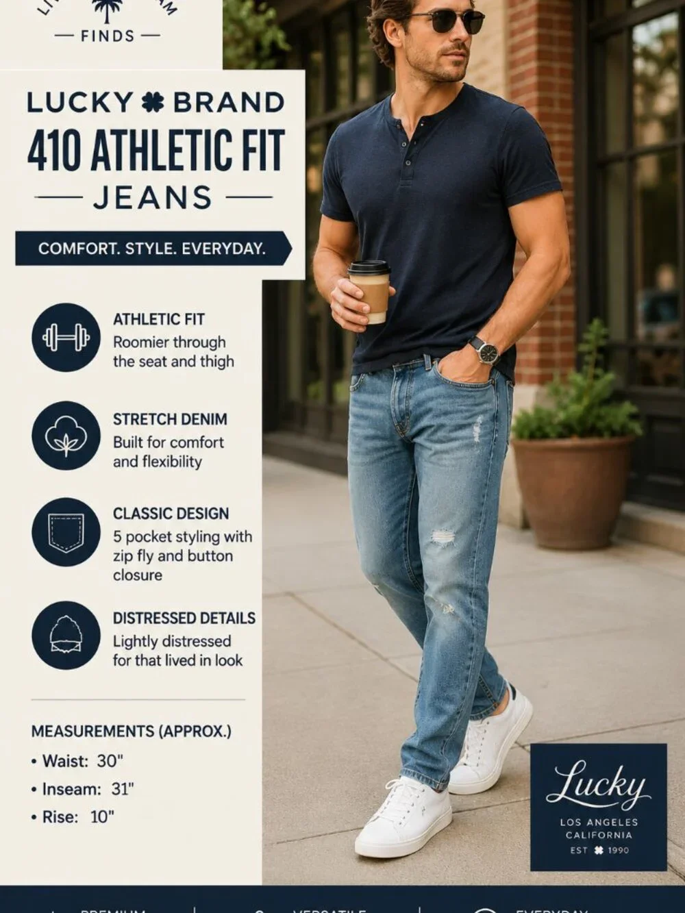 Lucky Brand 410 Athletic Fit Jeans Men's 32x30 Distressed Stretch Denim